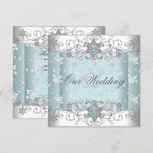 Invitation Mariage Bleu Argent Blanc Diamant Broderie