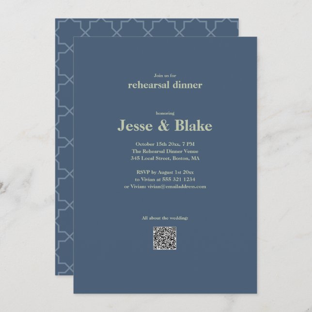 Invitation Mariage bleu avec Motif en lattes (Devant / Derrière)
