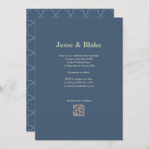Invitation Mariage bleu avec Motif en lattes