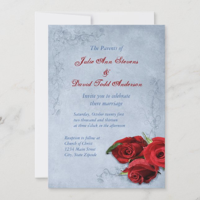 Invitation Mariage bleu cascade vintage (Devant)