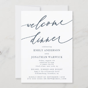 Invitation Mariage Bleu de la Marine Blanche Dîner de bienven