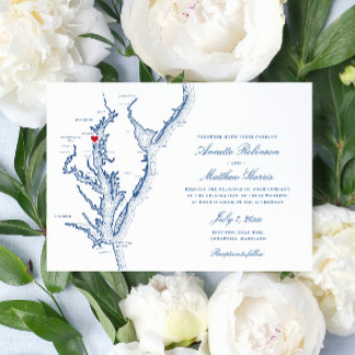 Invitation Mariage bleu de la marine de la baie Annapolis MD 