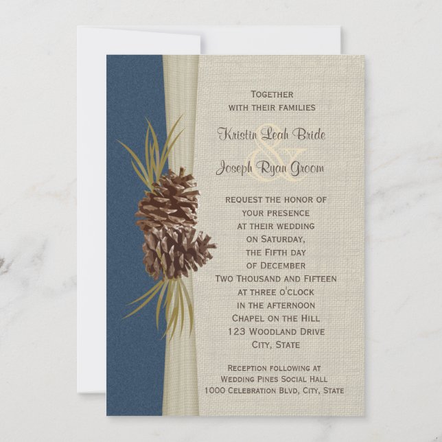 Invitation Mariage bleu de la Marine des Pins (Dos)
