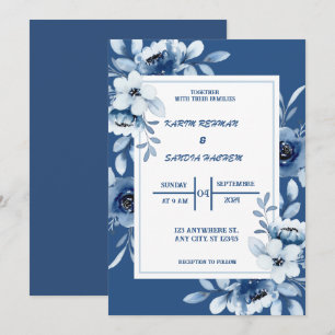 Invitation Mariage bleu de la marine florale