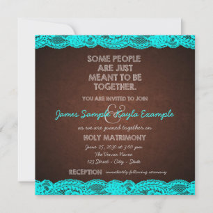 Invitation Mariage bleu de pays et Brown turquoise rustique