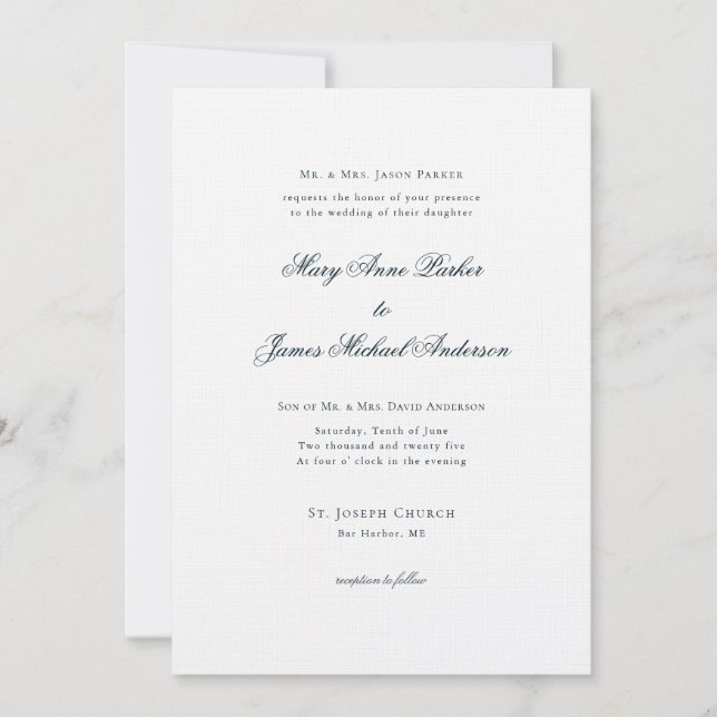 Invitation Mariage bleu et blanc de la marine (Devant)