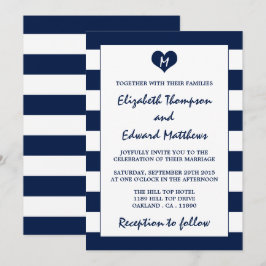 Invitation Mariage bleu et blanc de marine moderne chic