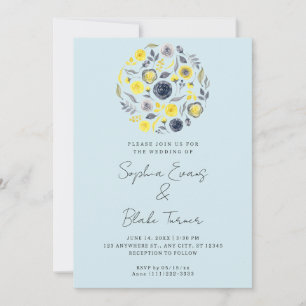 Invitation Mariage bleu et jaune Abstrait