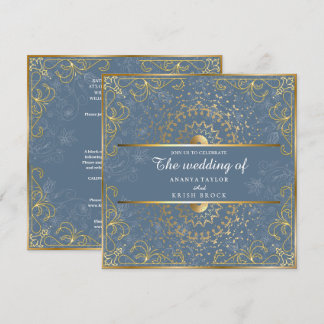 Invitation Mariage bleu et or éblouissant