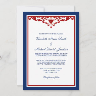 Invitation Mariage bleu et rouge marine