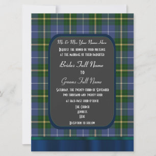 Invitation Mariage bleu et vert tartan plaid