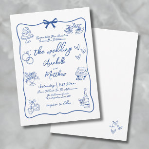 Invitation Mariage Bleu Fantaisiste Dessiné à la Main