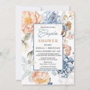 Invitation Mariage bleu floral brun