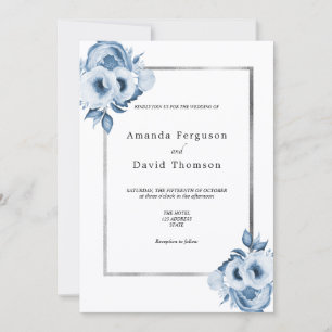 Invitation Mariage bleu foncé argent couleur eau