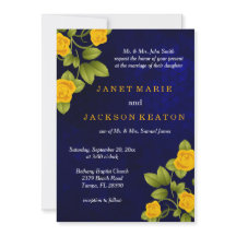 Mariage bleu foncé et marigold jaune rose