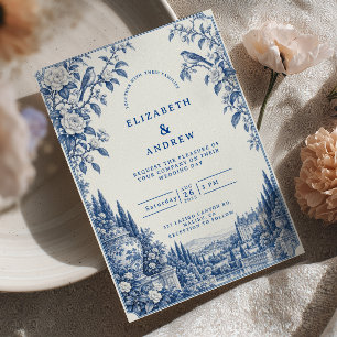 Invitation Mariage Bleu Français Chinoiserie