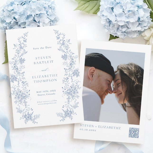 Invitation Mariage bleu français Enregistrer la photo de la d (Créateur téléchargé)