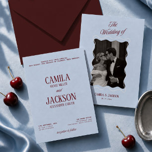Invitation Mariage Bleu Froid et Bourgogne 