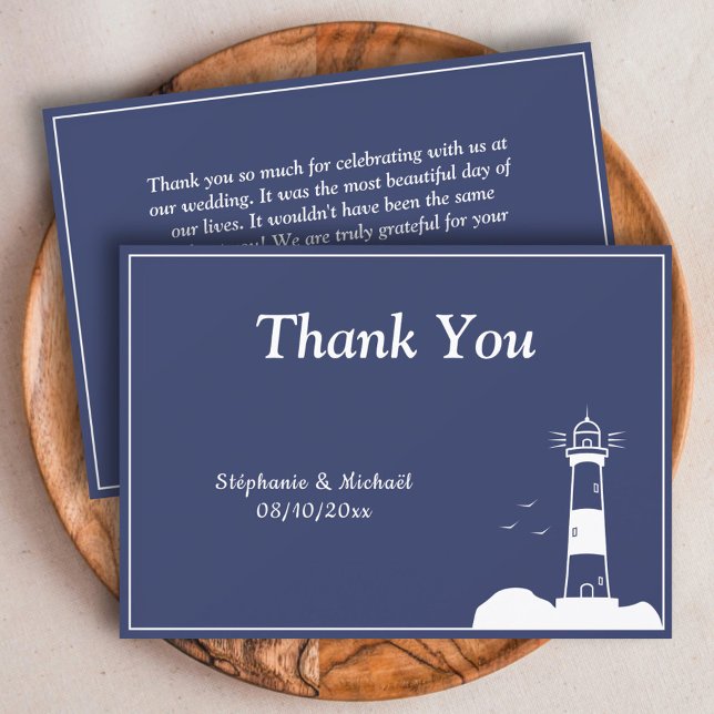 Invitation Mariage bleu Lighthouse Navy (Lighthouse Navy Blue Wedding Thank You Card)