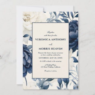 Invitation Mariage bleu marine et blanc couleur d'aquarelle f