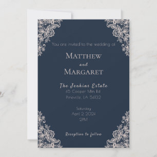 Invitation Mariage bleu marine et dentelle
