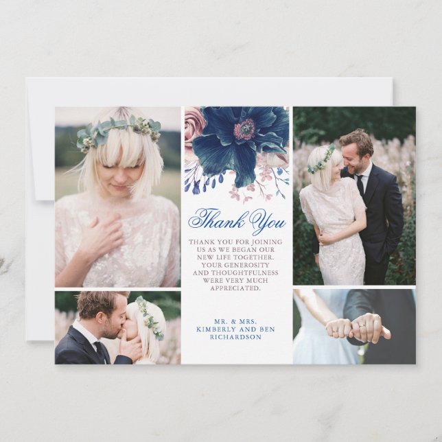 Invitation Mariage bleu marine et Merci  mauve Photo (Devant)