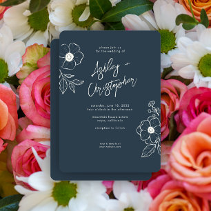 Invitation Mariage bleu marine floral minimal