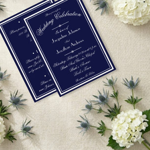 Invitation Mariage Bleu Marine Tout En Un Script Blanc WS RSV