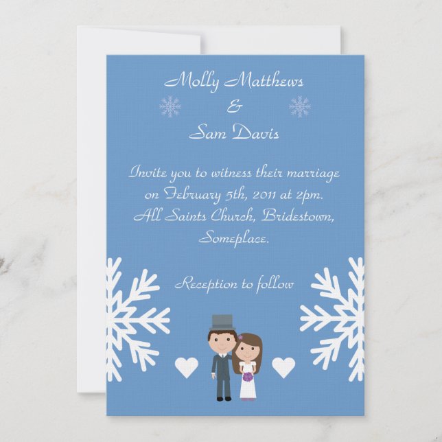 Invitation Mariage bleu mignon d'hiver de flocons de neige de (Devant)