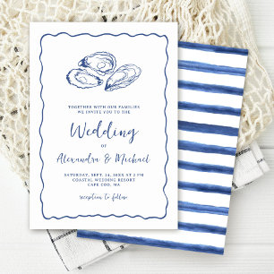 Invitation Mariage Bleu Nuit Côtiers Huîtres Dessinées à la M