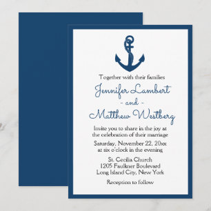 Invitation Mariage Bleu Nuit Naval Ancre Marin Plage