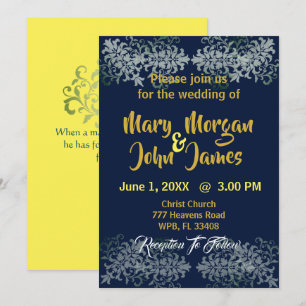 Invitation Mariage Bleu Nuit Or Argent Jaune
