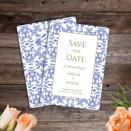 Invitation Mariage bleu pierre à motif Enregistrer les dates