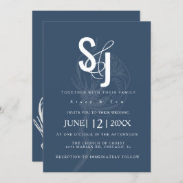 Invitation Mariage bleu Plante en coton botanique