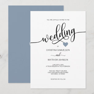 Invitation Mariage bleu poussiéreux blanc noir simple moderne