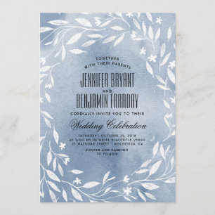 Invitation Mariage bleu poussiéreux de jardin de fleurs