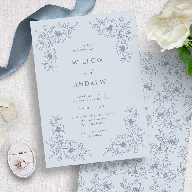 Invitation Mariage Bleu Poussiéreux Vintage (Vintage Dusty Blue Wedding Invitation
)