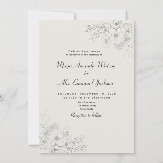 Invitation Mariage Bleu Poussiéreux Vintage (Devant)