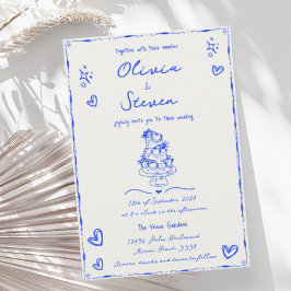 Invitation Mariage Bleu Scribble à la main branché