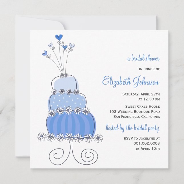 Invitation Mariage bleu sucré  gâteau Chic Fête de l'mariée I (Devant)
