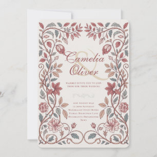 Invitation Mariage bleu terracotta floral victorien Héritage