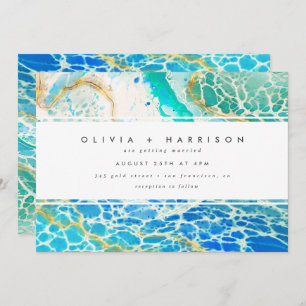 Invitation Mariage bleu turquoise moderne Ocean Waves