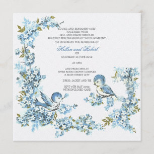 Invitation Mariage bleu vintage d'hiver d'oiseaux
