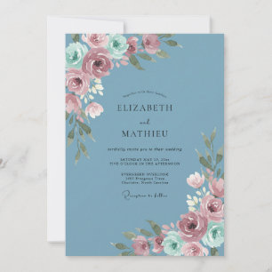 Invitation Mariage Bleuet Poussière Rose Eucalyptus