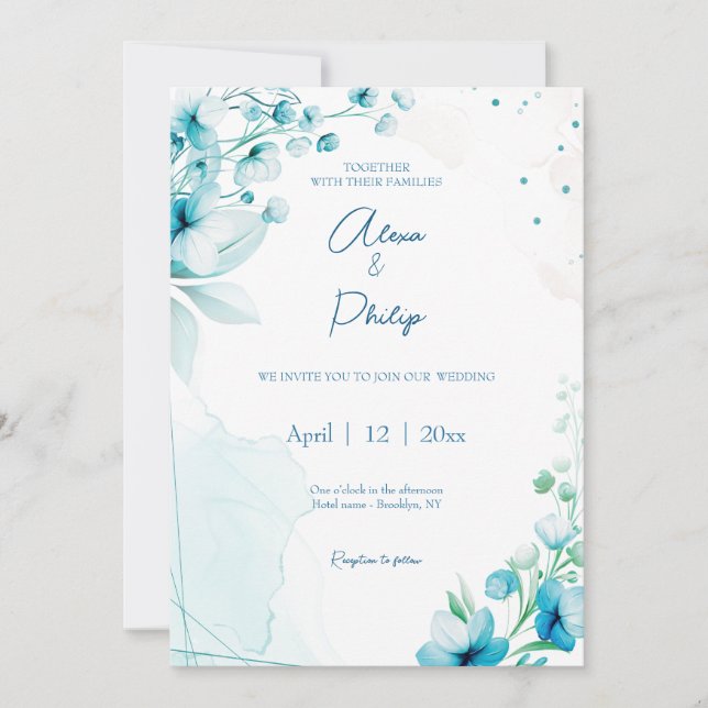 Invitation Mariage Blue Blossom & Breeze (Devant)