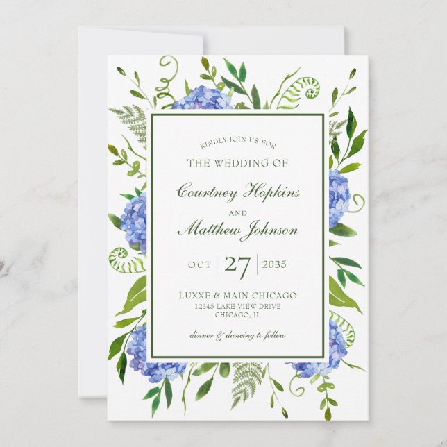 Invitation Mariage Blue Hydrangeas (Devant)
