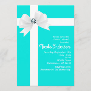 Invitation Mariage Blue sarcelle Ruban blanc & Diamant
