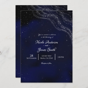 Invitation Mariage Blue Sparkly Starry Night Sky