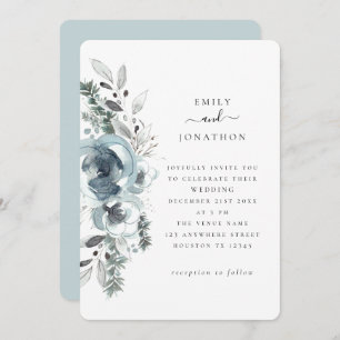 Invitation Mariage Blue Winter Florals