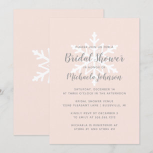 Invitation Mariage Blush Rose Gris Flocon de Neige Hivernal
